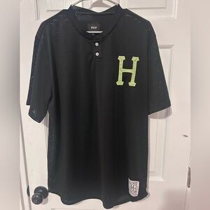 HUF Black Jersey with Neon Green H